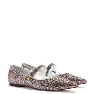 Larroude Carroline Flat Glitter Mary Jane Party Pointed Toe DEFECT Sz 7.5
